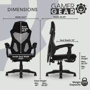 Gamer Gear 52056 Gaming Office Chair with Extendable Leg Rest, Black Fabric Upholstery