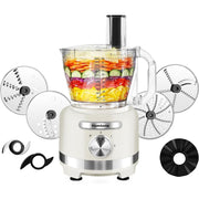 Homtone DS-1360-WI 600W Food Processor 16 Cup Capacity 9 Functions 7 Blades 3 Speeds