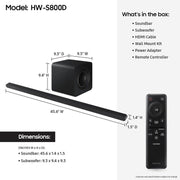 Samsung HW-S800D 3.1.2 Channel Q-Series Ultra Slim Soundbar with Wireless Subwoofer, Dolby Atmos and Q-Symphony - Titan Black