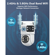 OOSSXX Dual Lens Security Camera Outdoor, 4MP HD, 360 PTZ and Fixed Dual-View, Dual-Band WiFi, IP65 Waterproof, White, 2-Pack