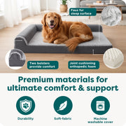 Furhaven Orthopedic Chaise Lounge Pet Bed, Two-Tone Faux Fur & Suede, Jumbo 40in x 32in x 8in, Stone Gray, For Dogs & Cats up to 95 lbs, 44541087BX