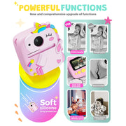 Prysyed Upgrade Kids Instant Digital Camera, 12MP Photos, 1080P HD Video, Thermal Instant Print, Pink