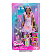Mattel Barbie Fun & Fancy Fashion Doll, Brunette with 8.5-Inch Extra-Long Hair, 2 Outfits, 10 Styling Accessories