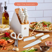Drew Barrymore Beautiful 12 Piece Knife Block Set with Handles - White/Gold