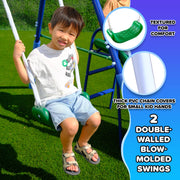 Sportspower MSC-5840 Super Swing and Glide Metal Swing Set with 2 Person Glider, Teeter Totter, 2 Blow Molded Swings, 5 ft Double Wall Slide, Blue and Yellow