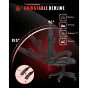 Bigzzia Gaming Chair with LED RGB Lights, PU Leather, Adjustable Lumbar Support, Reclining Backrest, 360 Swivel Seat, Black