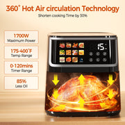 Patbrela Air Fryer, 9QT Capacity, 1700W Powerful Heating, LED Digital Color Display, Easy-View Window, Nonstick Dishwasher-Safe Basket, 11 Smart Presets, AF305