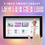HDTABLET 7 Inch Android Tablet, Quad-Core 1.5 GHz Processor, 6GB RAM, 32GB Storage, 1TB Expandable, WiFi6, 1024x600 IPS Touchscreen, Dual Camera, 3000mAh Battery, Pink