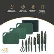 Thyme & Table 20-Piece Cutlery Set, Stainless Steel Blades, Green Handles, Includes Kitchen Shears and Cutting Board