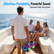 VUOPAX Portable Bluetooth Speaker, 140W Peak Power, IP65 Waterproof, Bass Boost, Bluetooth 5.3, RGB LED Lights, True Wireless Stereo Pairing, 24H Playtime, Black