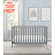 Delta Children Heartland 4-in-1 Convertible Crib, Gray, Adjustable Mattress Height, Wood Construction, 555140-026