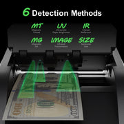 Aneken AL-139 Counterfeit Money Detector with Multi-Currency Support, 4-Way Orientation Feeding, Digital Display, Rechargeable Battery, Black