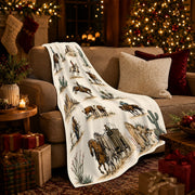 IRGFVVCN Western Ranch Riders Flannel Throw Blanket, Classic Cowboy Design, Warm Cream Polyester