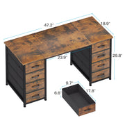 Sofanext Computer Desk, 48 Inch Vintage White, 8 Fabric Drawers, Wide Desktop, Metal Frame, Adjustable Foot Pads