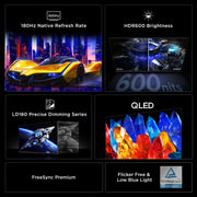TCL 27G64 QHD QD-Mini LED Gaming Monitor, 27-Inch, 180Hz Refresh Rate, Black and Gray