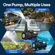 SPECSTAR 150W Submersible Pond Pump, Stepless Adjustable Flow 900-2400 GPH, 18ft Max Lift, 180 Rotatable Nozzle, Filter Bag