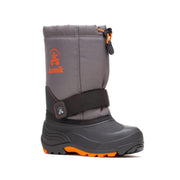 Kamik Rocket Kids Insulated Snow Boots, Waterproof Nylon Upper, Adjustable Midfoot Strap, Easy-Grab Lace Lock, Reflective Technology, Charcoal/Flame, Size 4 Big Kid