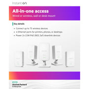Aruba Instant On AP22D Dual Band Wi-Fi 6 Wireless Access Point, Indoor, 1.44 Gbps, 2.5 GbE Uplink, MIMO Technology, Ceiling and Wall Mountable, S1U75A