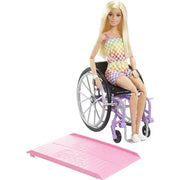 Mattel HJT13 Barbie Fashionistas Doll #194 With Wheelchair & Ramp, Blond Hair, Rainbow Dress & Accessories