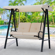 AECOJOY 2 Persons Outdoor Patio Canopy Steel Porch Swing Chair, Waterproof, Adjustable Canopy, Brown, 19031BR