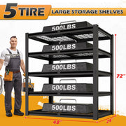 TrumanPick Heavy Duty Metal Wire Garage Shelving Unit, Adjustable 5-Tier Storage Rack, Black, 48 in W x 24 in D x 72 in H