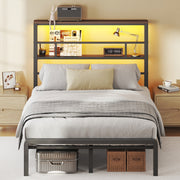 HOMSHADE Queen-Size w/2 Storage Tiers, 49.2-Inch Tall LED Teadboard Frame, Black