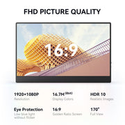 Mayceyee 15.6 Inch Portable Monitor, FHD 1080P IPS Display, USB-C and Mini-HDMI, Travel-Friendly with Kickstand, White, A156C2H