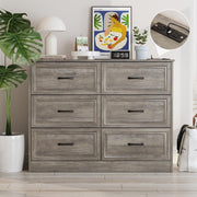 Vabches JY9983BR01 6 Drawers Dresser for Bedroom, Wood Chest of Drawers w/Charging Station, Grey