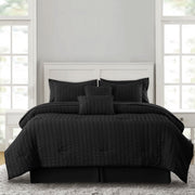Lux Decor Collection Twin Comforter Set, 8-Piece Seersucker Textured Bedding, Black, All-Season