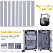 AMZFUN 20 Inch Checked Luggage, Aluminium Frame, PC ABS Hard Shell, Zipper-Free Design, Double TSA Locks, Double Rows Wheels, Silver, HH-302-28-SL
