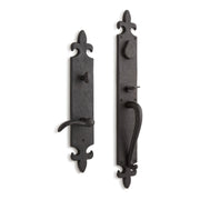 Signature Hardware EHFDLTB.15.300.10.R-DB-NB Cousteau Bronze Fleur de Lis Entrance Door Set with Lever Handle in Antique Pewter