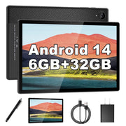 YYSWIE 10.1 Inch Android 14 Tablet with Stylus Pen, 6GB RAM, 32GB Storage, Quad-Core Processor, 5000mAh Battery, IPS HD Display, Dual Camera, Bluetooth, WiFi, D20