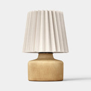 Room Essentials 94706509 Mini Faux Wood Table Lamp, Brown Faux-Wood Finish, Fluted Drum Shade, Inline Rotary Switch