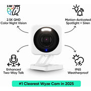 Wyze Cam V4 2.5K QHD Smart Home Security Camera with Enhanced Color Night Vision, Motion-Activated Spotlight, IP65 Weather Resistant