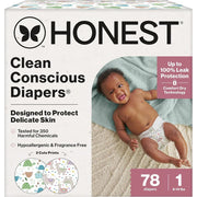 The Honest 21538744 Clean Conscious Disposable Diapers All the Alpacas + Turtle Time, Size: 1 - 78ct