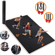 Easoger YB01S23B10026 12'x6' Black Gym Mat, Thick Large Exercise Yoga Mat for Men and Women Aerobics