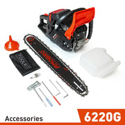 Amobro TimberMaster Gas Chainsaw, 62CC HyperCut Engine, 3HP, 20-Inch Bar, 0.325-Inch Chipper Chain, QuickStop Brake, Triple Shock Absorption, Black