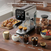 Patbrela Espresso Machine with Cold Brew, 20 Bar Coffee Maker, Steam Milk Frother, LED Touchscreen, Silver, CM0021
