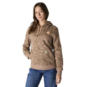 Carhartt Relaxed-Fit Midweight Logo Sleeve Graphic Hooded Sweatshirt for Ladies, Soft Sepia Vintage Camo, M