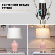 Cinkeda Table Lamps Set of 2, 23 in Tall White Ceramic Ginger Jar Design with White Linen Drum Shades and Rotary Switch, LED Bulbs Included, WMTD-616
