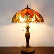 Werfactory Tiffany Table Lamp, Red Stained Glass Shade, Bronze Antique Metal Base, 24 in Tall, Bedside Desk Light, S160R16T01