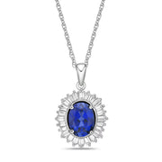 Brilliance Fine Jewelry 67640SS00M08 Sterling Silver Created Blue Sapphire & CZ Baguette Pendant on an 18