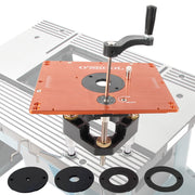 O'SKOOL Router Lift System, Compatible with Bosch RA1181 and RA1171, 3-1/2-Inch Diameter Carriage, CNC Machined Aluminum Plate, 5-Piece Insert Ring Kit, RTS017