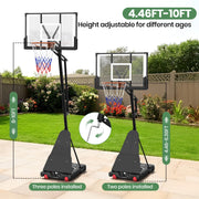 GVDV BHE-20 Portable Basketball Hoop with 44-Inch Shatterproof Backboard, Adjustable Height 4.5-10 ft for Kids, Teens & Adults