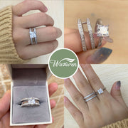 Wuziwen Princess Bridal Ring Set, 2-Piece Sterling Silver with AAAAA Grade Princess Cut Cubic Zirconia, Size 9