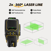 IKOVWUK Laser Level with Tripod, 2x360Degress Self-leveling Green Cross Line, 8 Lines Laser Level Tool with Rechargeable Battery & Type-C Charging Port