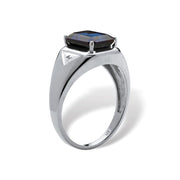 PalmBeach Jewelry Men's Emerald-Cut Blue Sapphire and Diamond Accent Ring, Platinum-Plated Sterling Silver, Size 14, 54736RNG