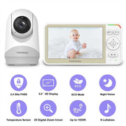 HelloBaby HB6256-M Video Baby Monitor, 5.0-Inch IPS LCD Screen, Remote Pan Tilt Zoom, 2.4GHz FHSS Wireless, Infrared Night Vision, Two-Way Audio, Room Temperature Display, Lullaby Player, White