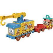 Thomas & Friends Muddy Fix Em Up Friends Motorized Vehicle Set with Carly the Crane and Sandy the Rail Speeder, Battery-Powered, Multicolor, HJD71