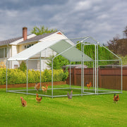 Gojooasis Outdoor Metal Large Chicken Coop Run, Walk-in Poultry Cage with Lockable Door and Removable Weather-Resistant Cover, Silver, 10x10 ft